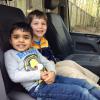 Shane and Nikos ready for a drive in the police van!